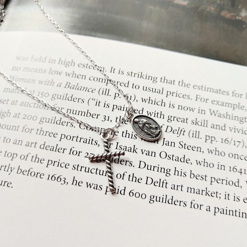 Sterling Silver Virgin Mary Cross Necklace - Picture 3 of 6